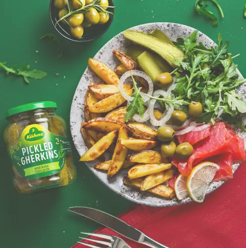 Kuhne pickled gherkins on a plate